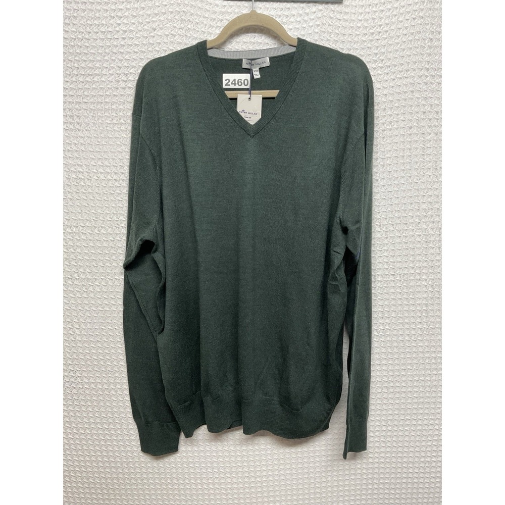 Peter Millar Crown Knit Soft Wool & Silk Pullover Sweater Size 2XL Green V-Neck
